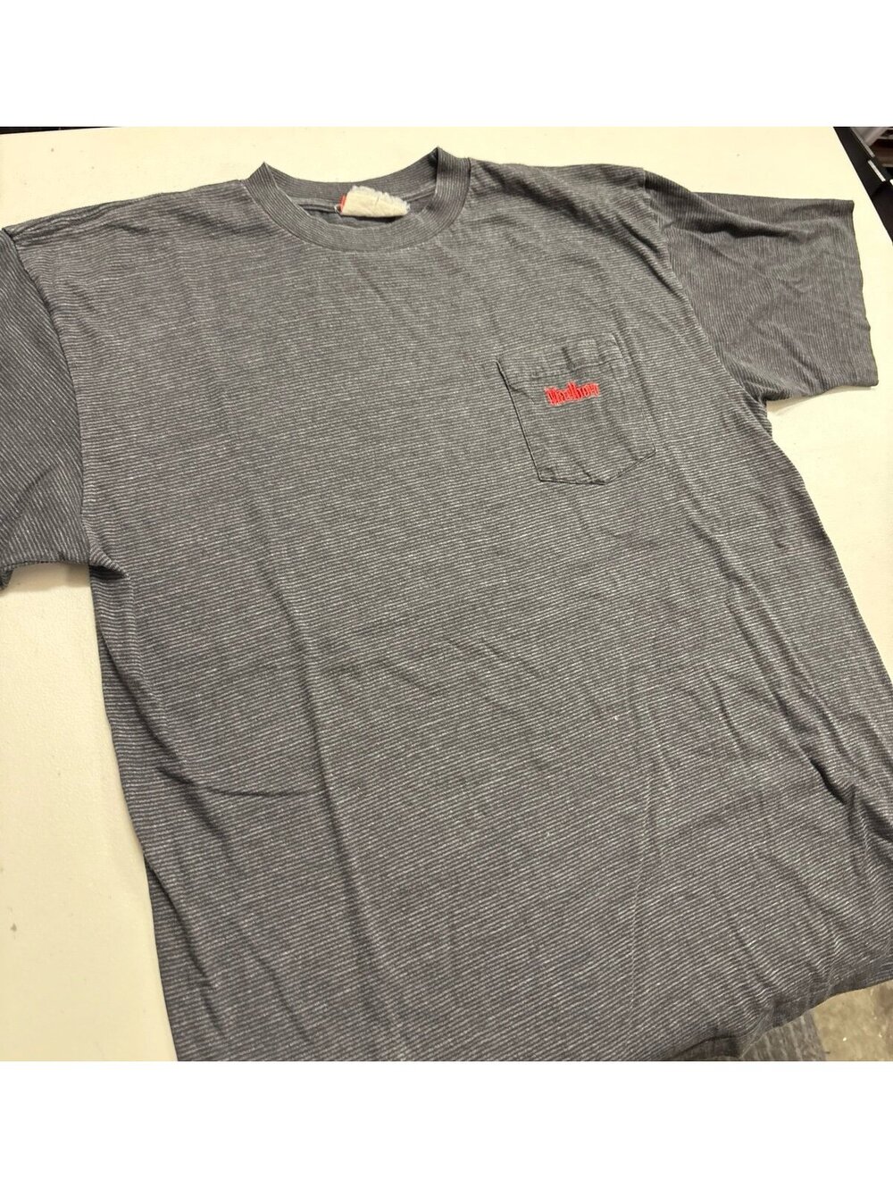 Vintage Marlboro Unlimited Gray Striped Embroidered Pocket T-Shirt 90s USA